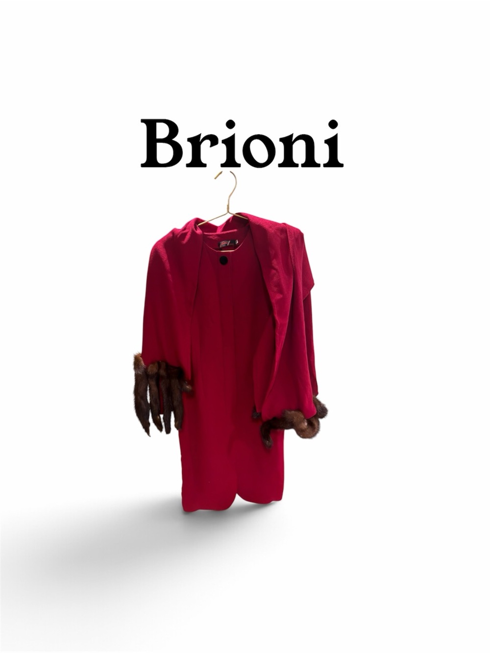 Brioni Red Long Sleeve Dress with Fur-Cuff Detail